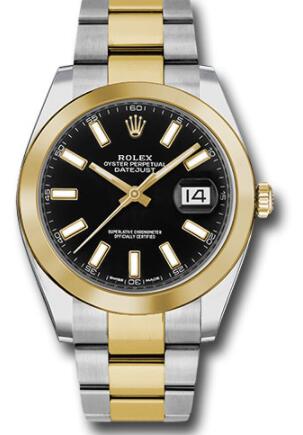 Replica Rolex Steel and Yellow Gold Rolesor Datejust 41 Watch 126303 Smooth Bezel Black Index Dial Oyster Bracelet